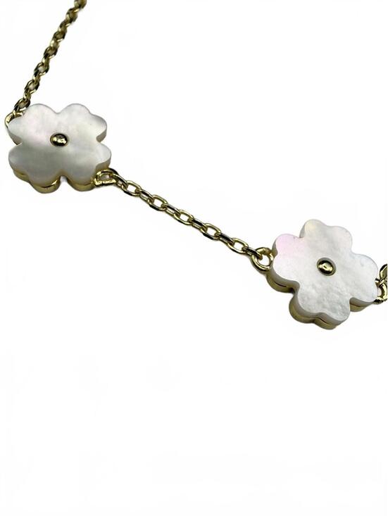 7" Mother of Pearl 3 Clover Bracelet - 18K Gold over .925 Sterling Silver - Picture 4 of 5